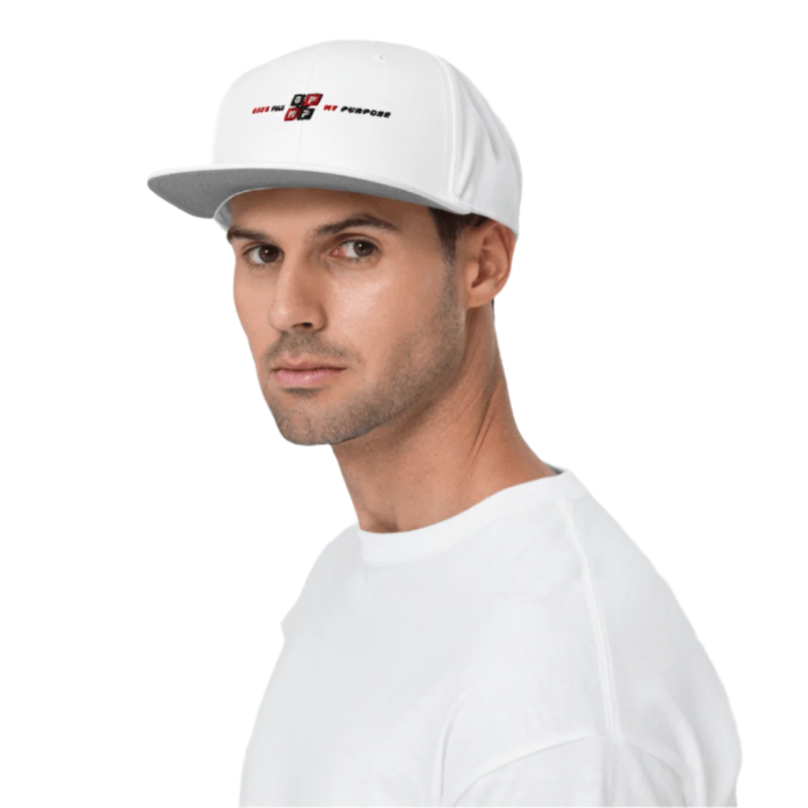 White Diamond Flat Bill Cap with structured, high-profile design and flat visor.