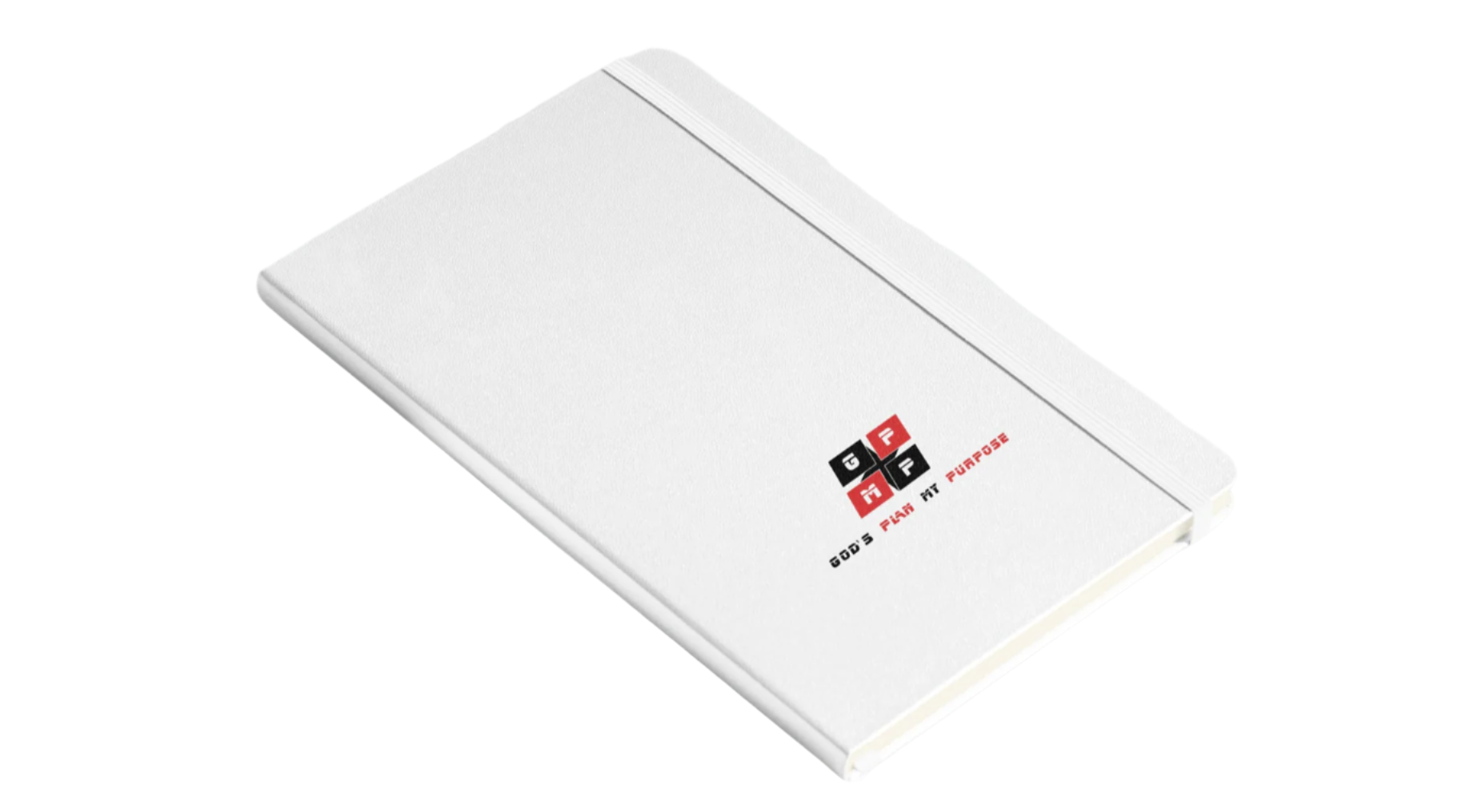 White Diamond Journal with UltraHyde hardcover, elastic closure, and ribbon marker on a geometric background.