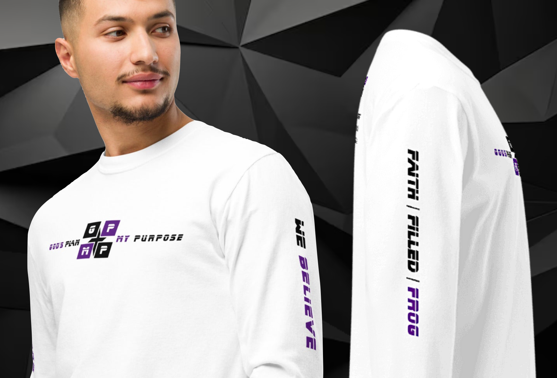 Faith-Filled-Frog Premium Shirt with "Faith Filled Frog" and "We Believe" text, featuring Gods Plan logo.