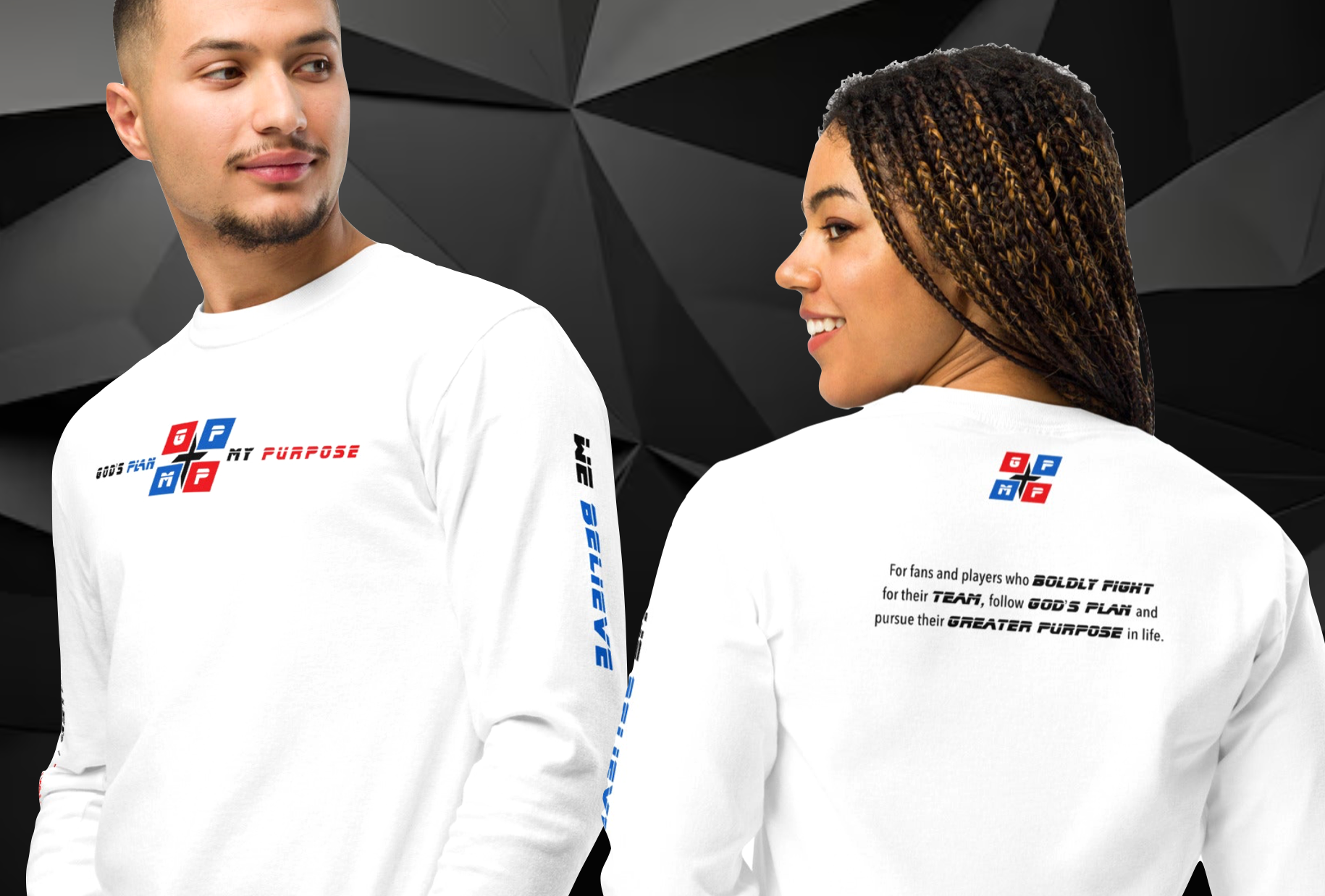 Faith-Filled-Jayhawk Premium Shirt with "God's Plan, My Purpose" logo and mission statement.