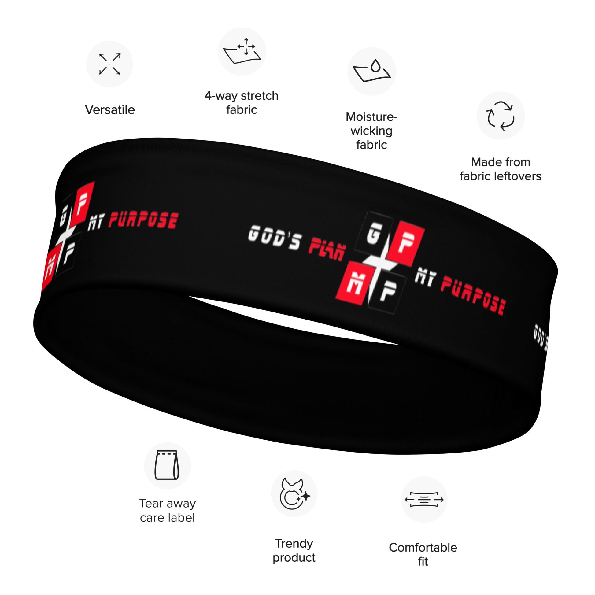 GPMP Moisture-Wicking Headband with stretch fabric, versatile and stylish design.
