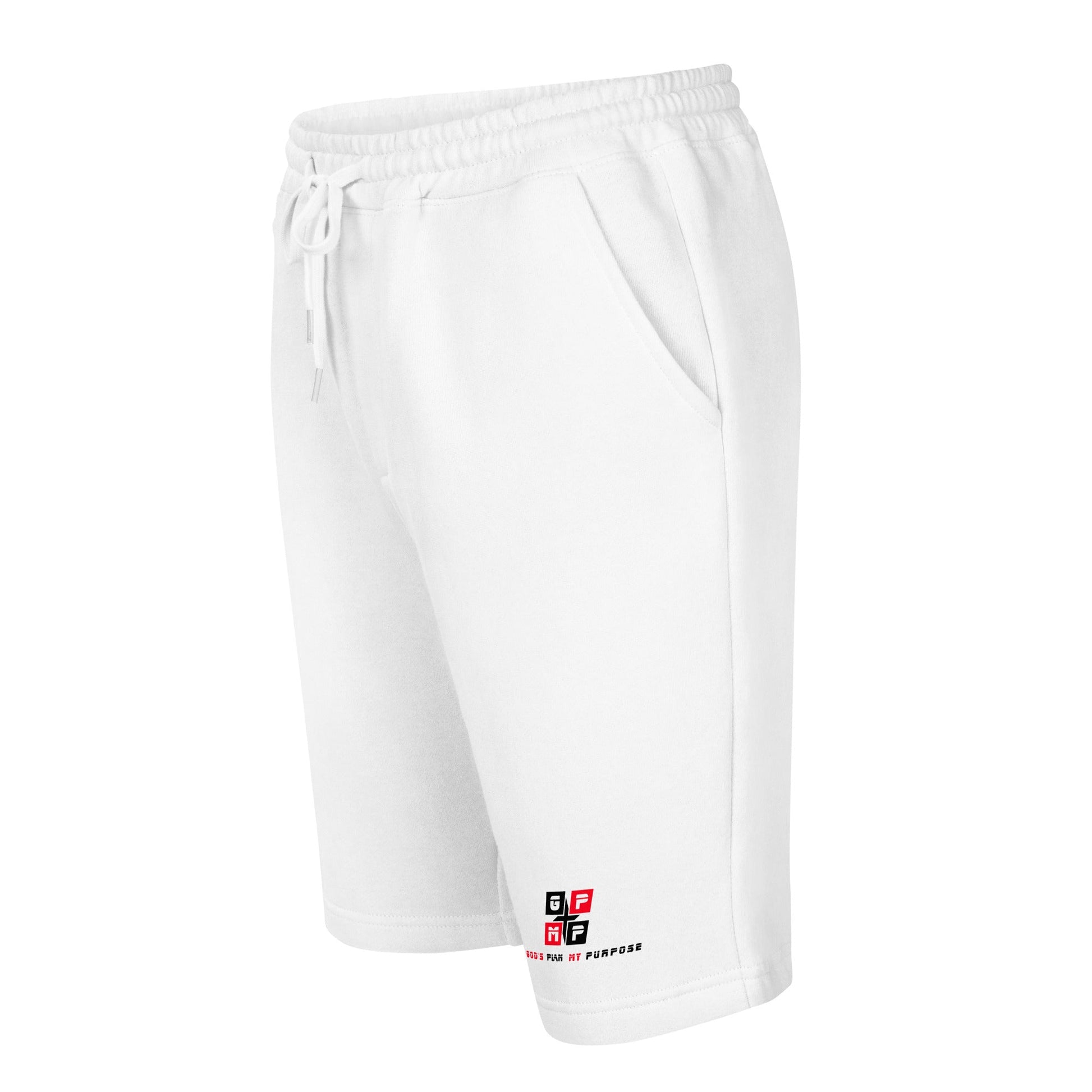 GPMP White Fleece Shorts with pockets and elastic waistband.