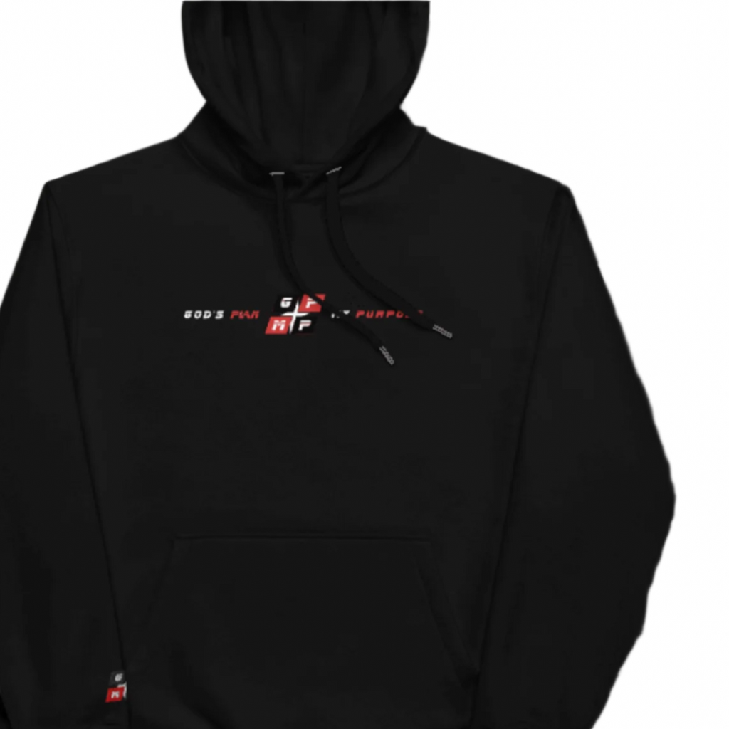 Black Ice Premium Hoodie with brushed fleece interior and double-layered hood, crafted from organic cotton and recycled polyester.