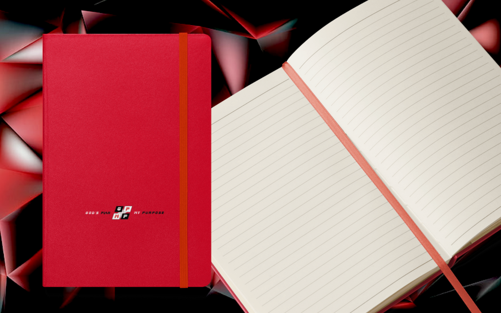 Red Heat Journal with UltraHyde cover, elastic closure, and ribbon marker.