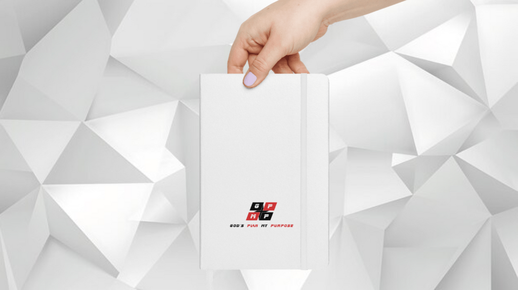 White Diamond Journal, UltraHyde hardcover with elastic closure, on white geometric background.
