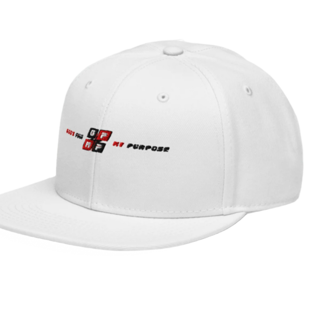 White Diamond Flat Bill Cap with structured, high-profile design and GP:MP logo.