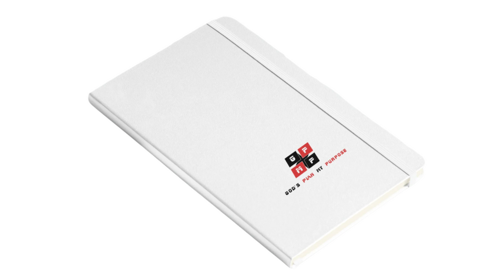 White Diamond Journal with UltraHyde hardcover, elastic closure, and ribbon marker on a geometric background.