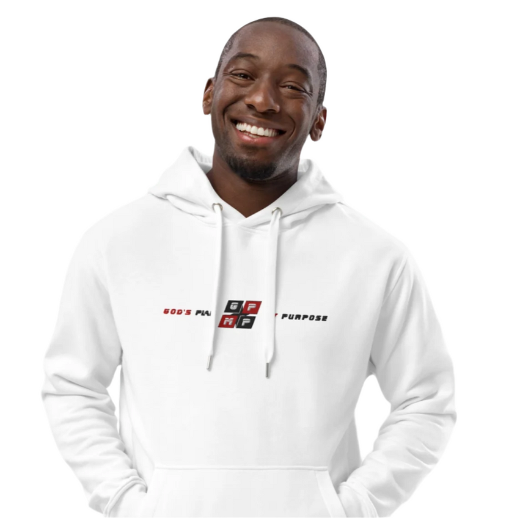 White Diamond Premium Hoodie, organic cotton blend, brushed fleece interior, double-layered hood, kangaroo pocket, sustainability-focused design.