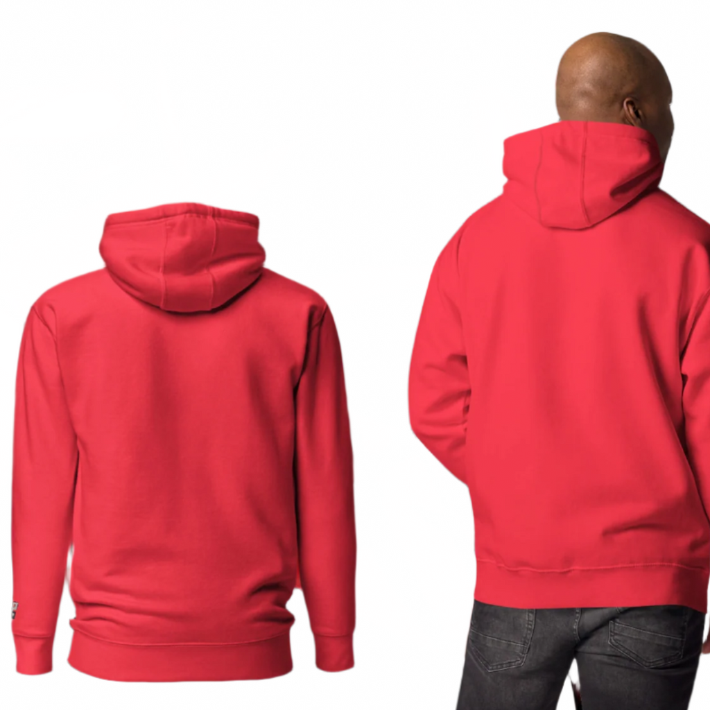 GP:MP Red Heat Premium Hoodie with brushed fleece interior and double-layered hood.
