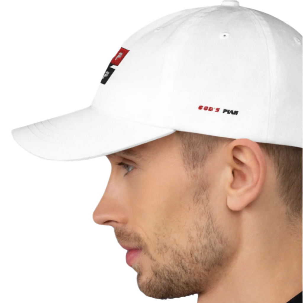 White Diamond Baseball Hat with embroidered GPMP logo, adjustable fit, premium materials for comfort and style.
