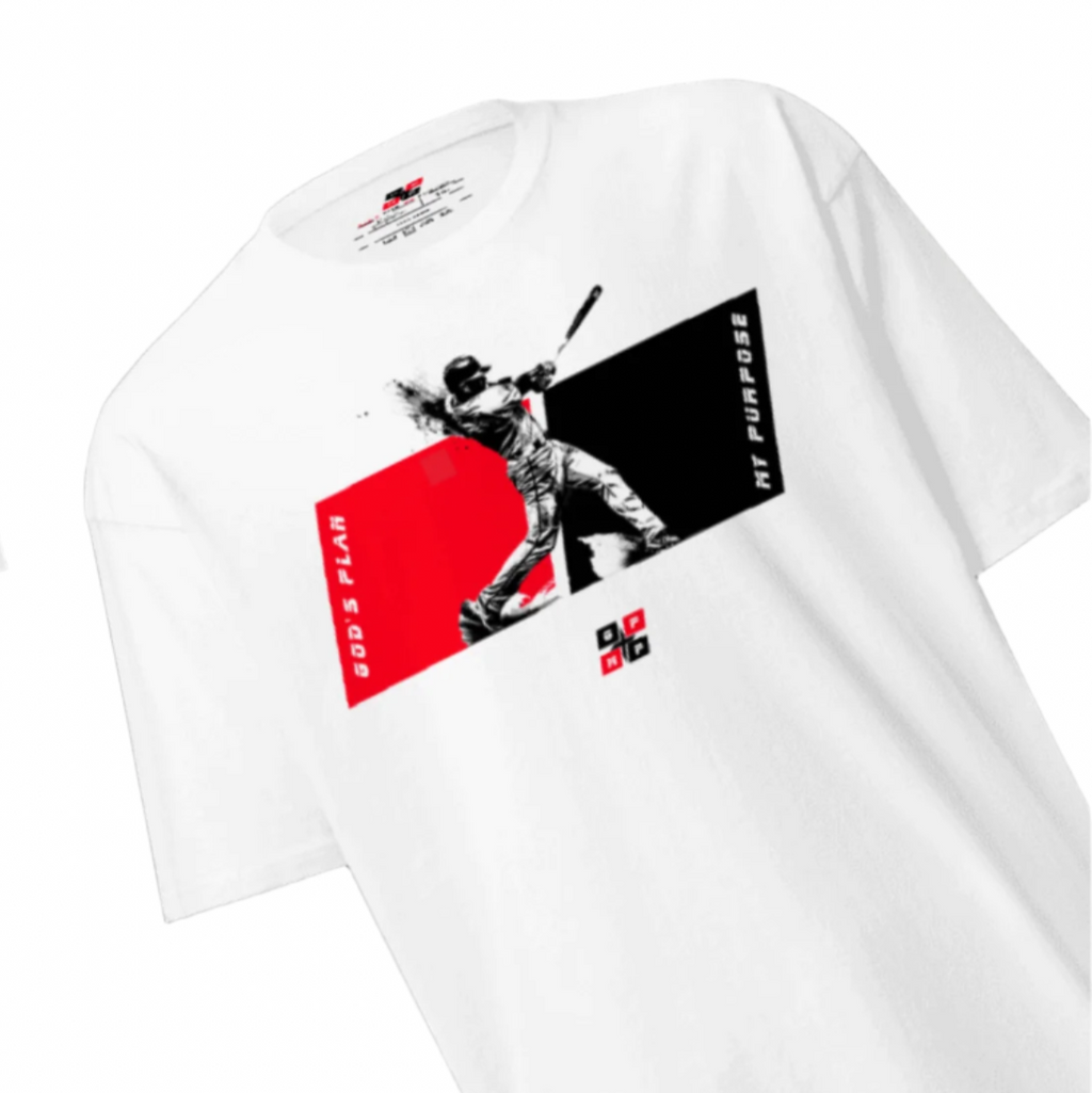GPMP Baseball Tee with bold graphic design and "God's Plan, My Purpose" message.