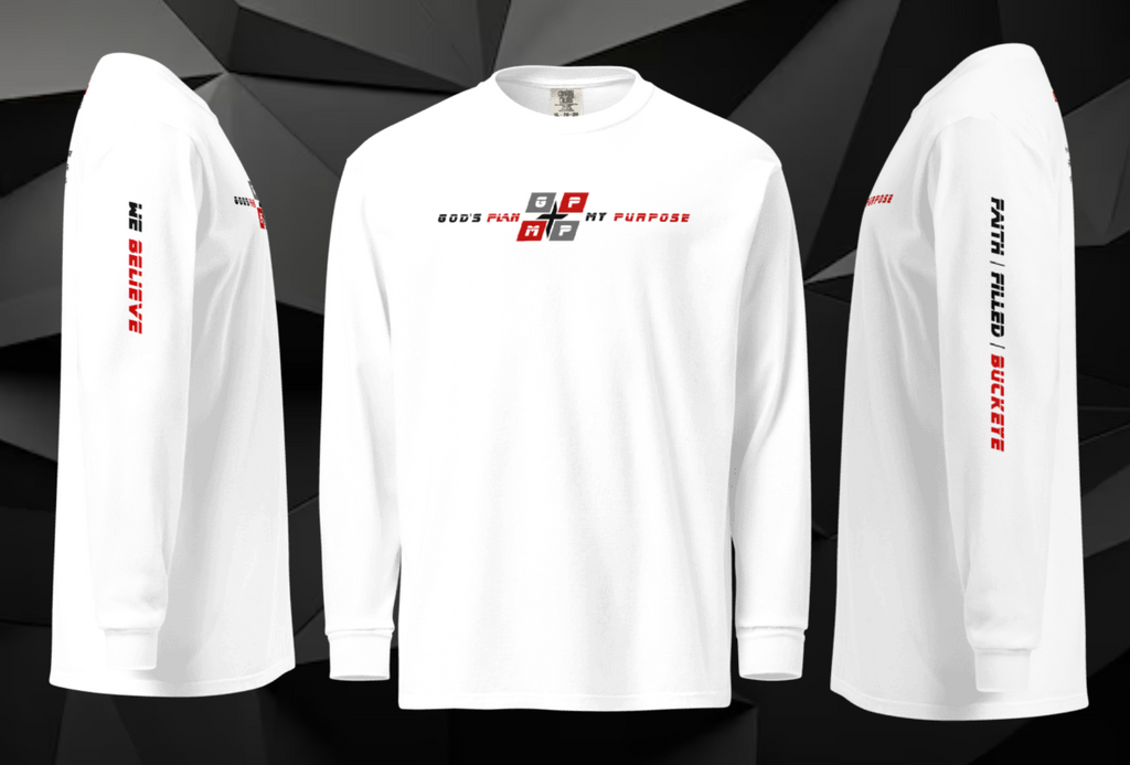 Faith-Filled-Buckeye Premium Shirt featuring GP:MP logo and "WE BELIEVE" text on sleeves, 100% cotton, relaxed fit.