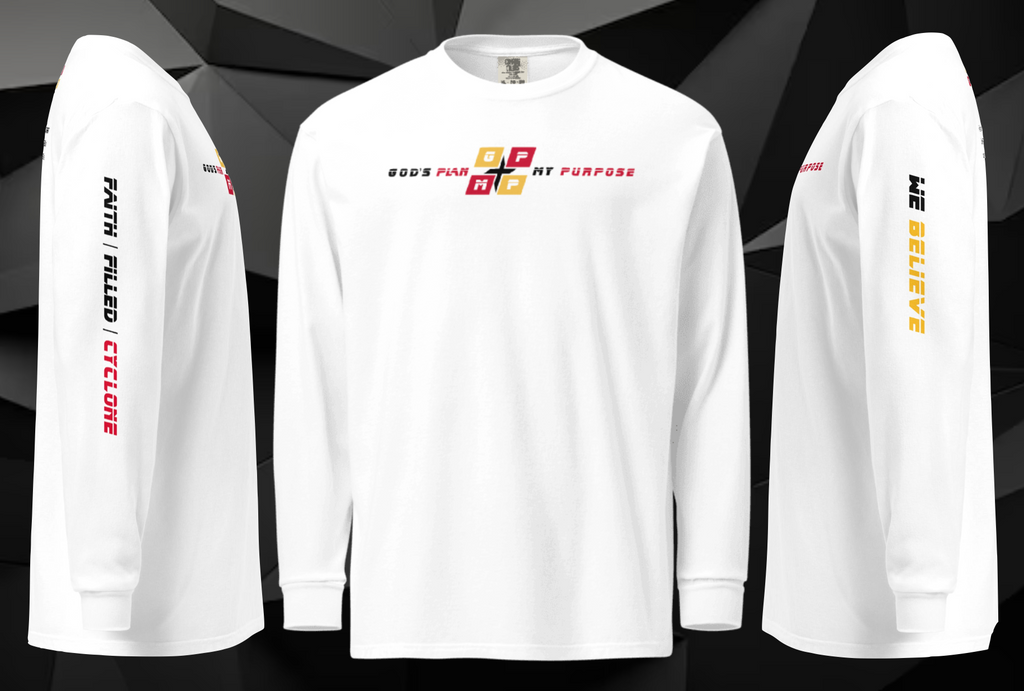 Faith-Filled-Jayhawk Premium Shirt featuring GP:MP logo and "We Believe" text, long-sleeve, white color