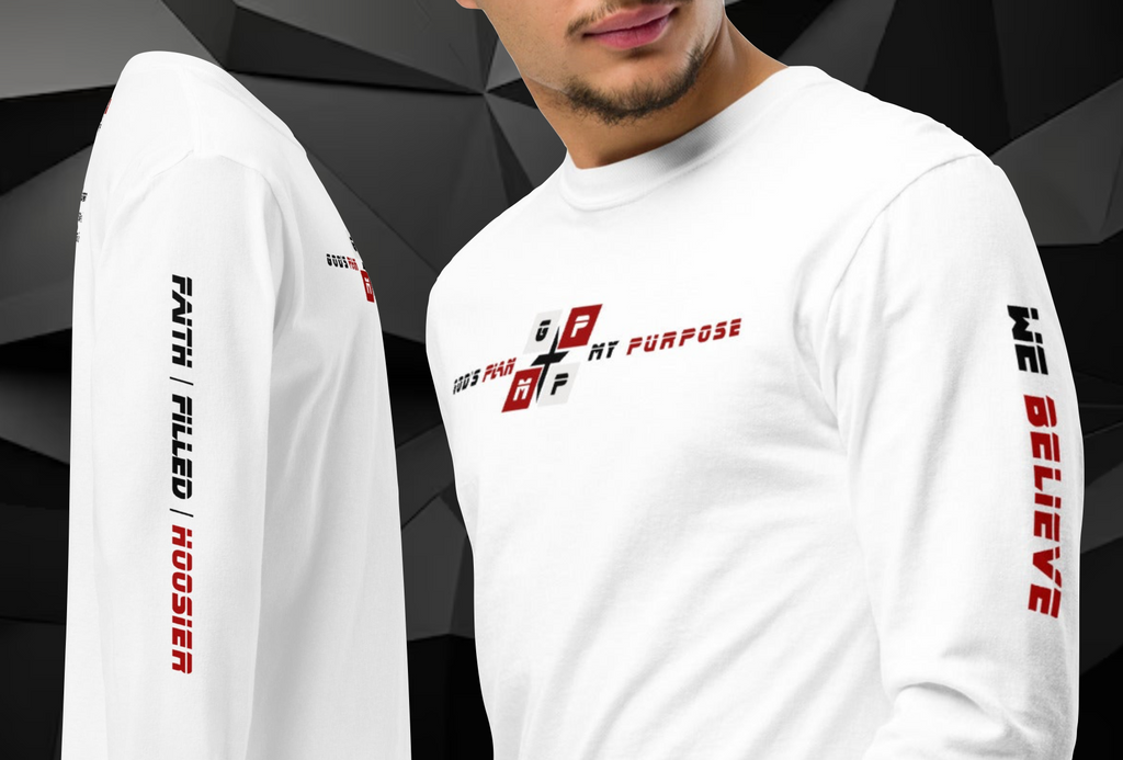 Faith-Filled Indiana Hoosiers premium shirt featuring GP:MP logo, "FAITH-FILLED-HOOSIER," and "WE BELIEVE."