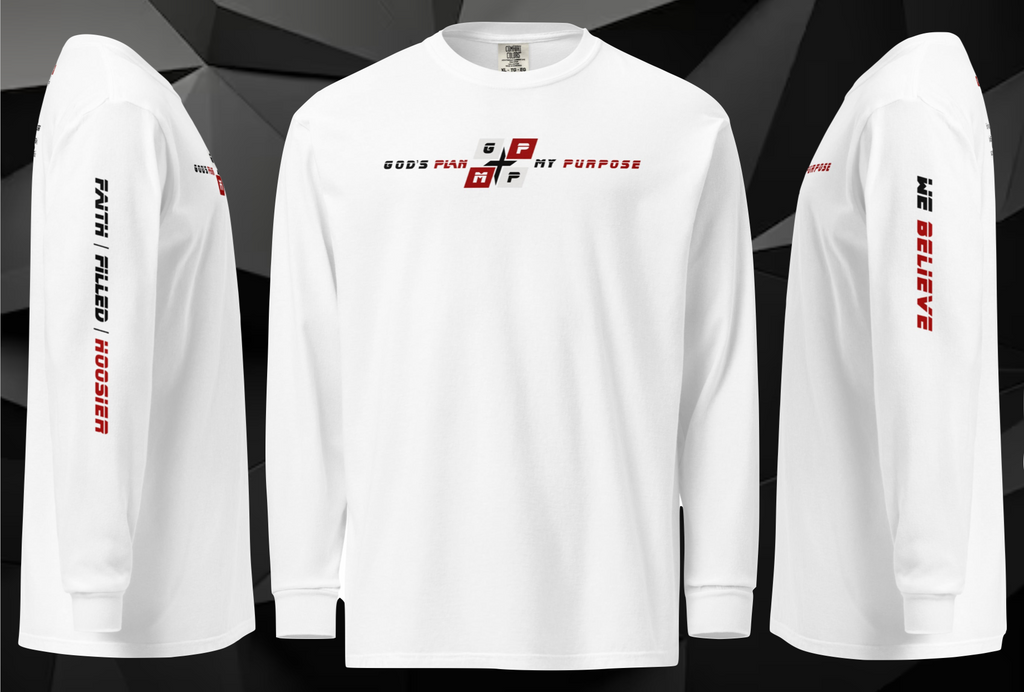 Faith-Filled-Hoosier Premium Shirt featuring GP:MP logo and bold "We Believe" text.