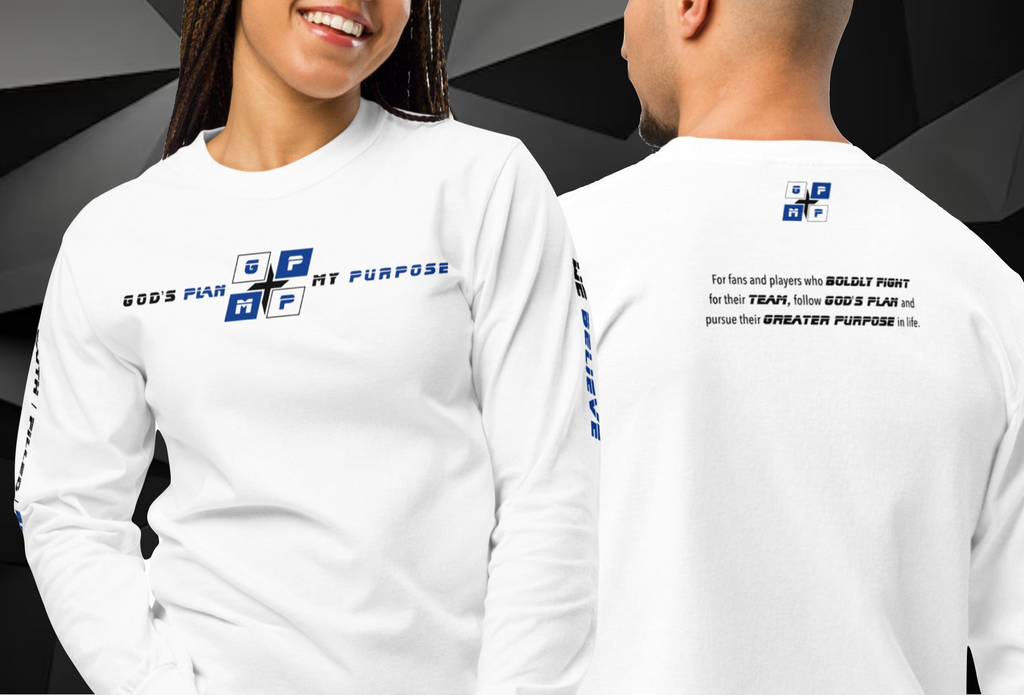 Faith-Filled-Blue Devil Premium Shirt with GP:MP logo and motivational text.