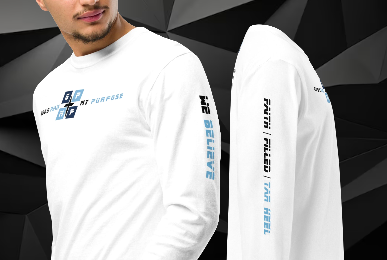 Faith-Filled-Tar Heel Premium Shirt featuring GP:MP logo and faith-inspired text.
