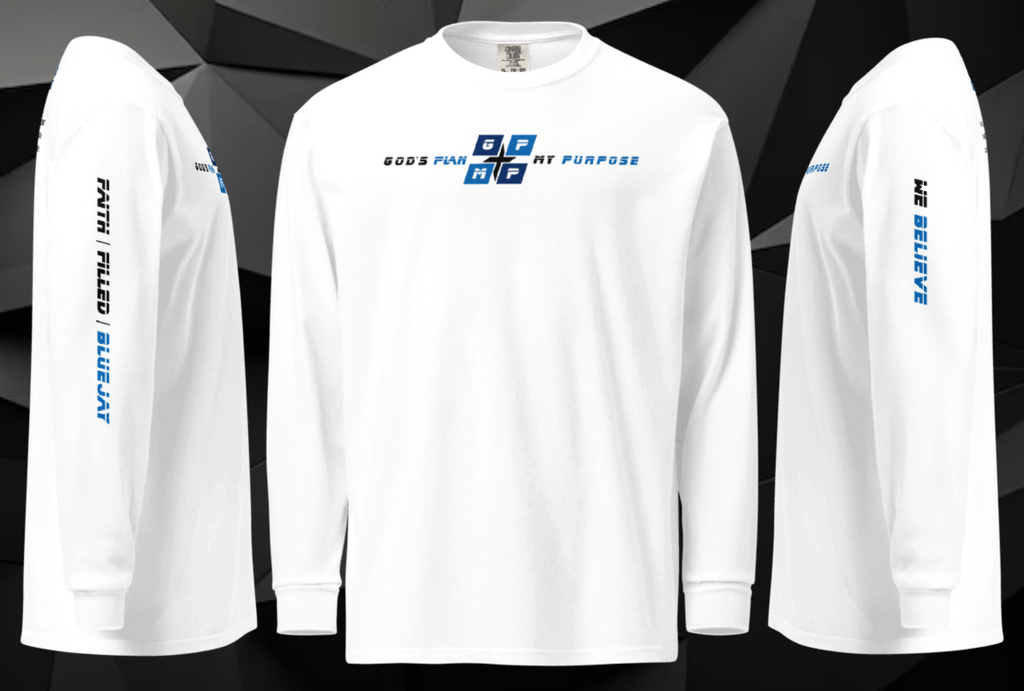 Faith-Filled-Bluejay Premium Shirt, unisex garment-dyed, white color, comfortable heavyweight cotton.
