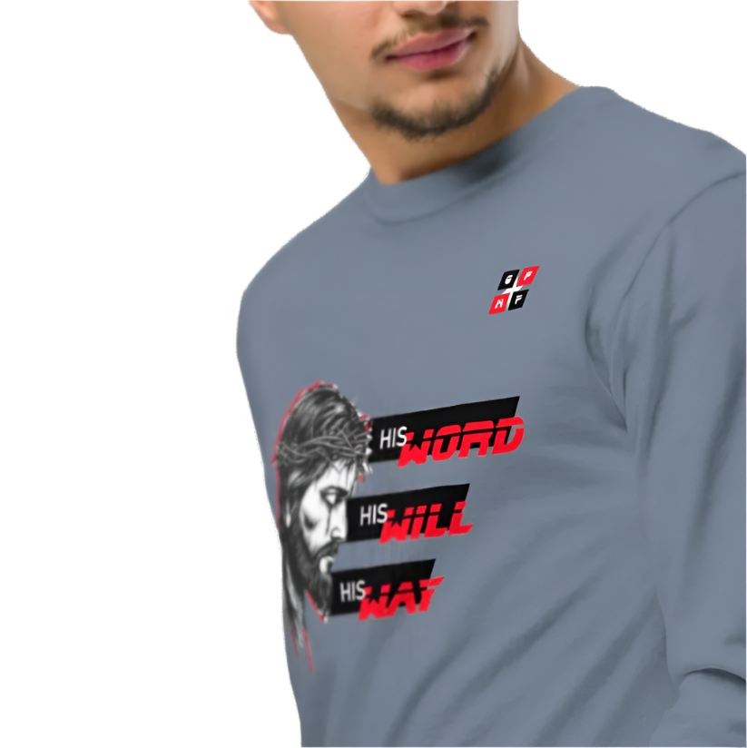 His Word Will & Way Premium Long Sleeve Shirt with Jesus illustration, vintage design.