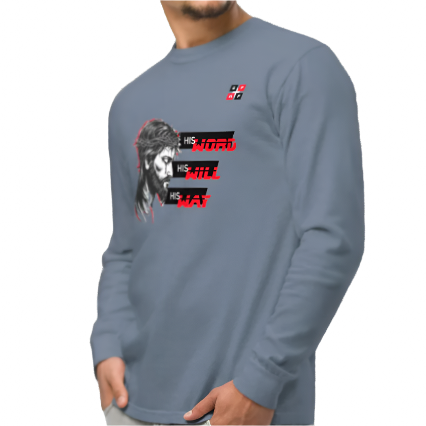 Premium long sleeve shirt with illustration of Jesus, 100% ring-spun cotton, vintage style, religious apparel.