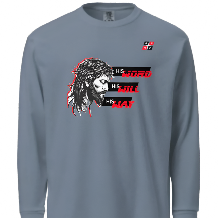 His Word Will & Way Premium Long Sleeve Shirt with durable garment-dyed fabric and classic fit.