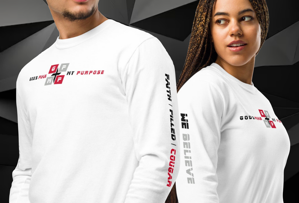 Faith-Filled-Cougar Premium Shirt featuring "Faith Filled Cougar" and "We Believe" text on sleeves.