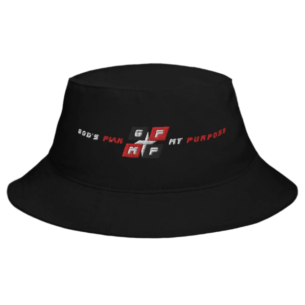 GPMP Black 100% cotton bucket hat with sewn eyelets for breathability.