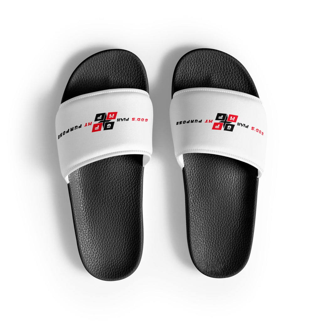 White and Black Men’s Slides with Cushioned Strap and Textured Footbed