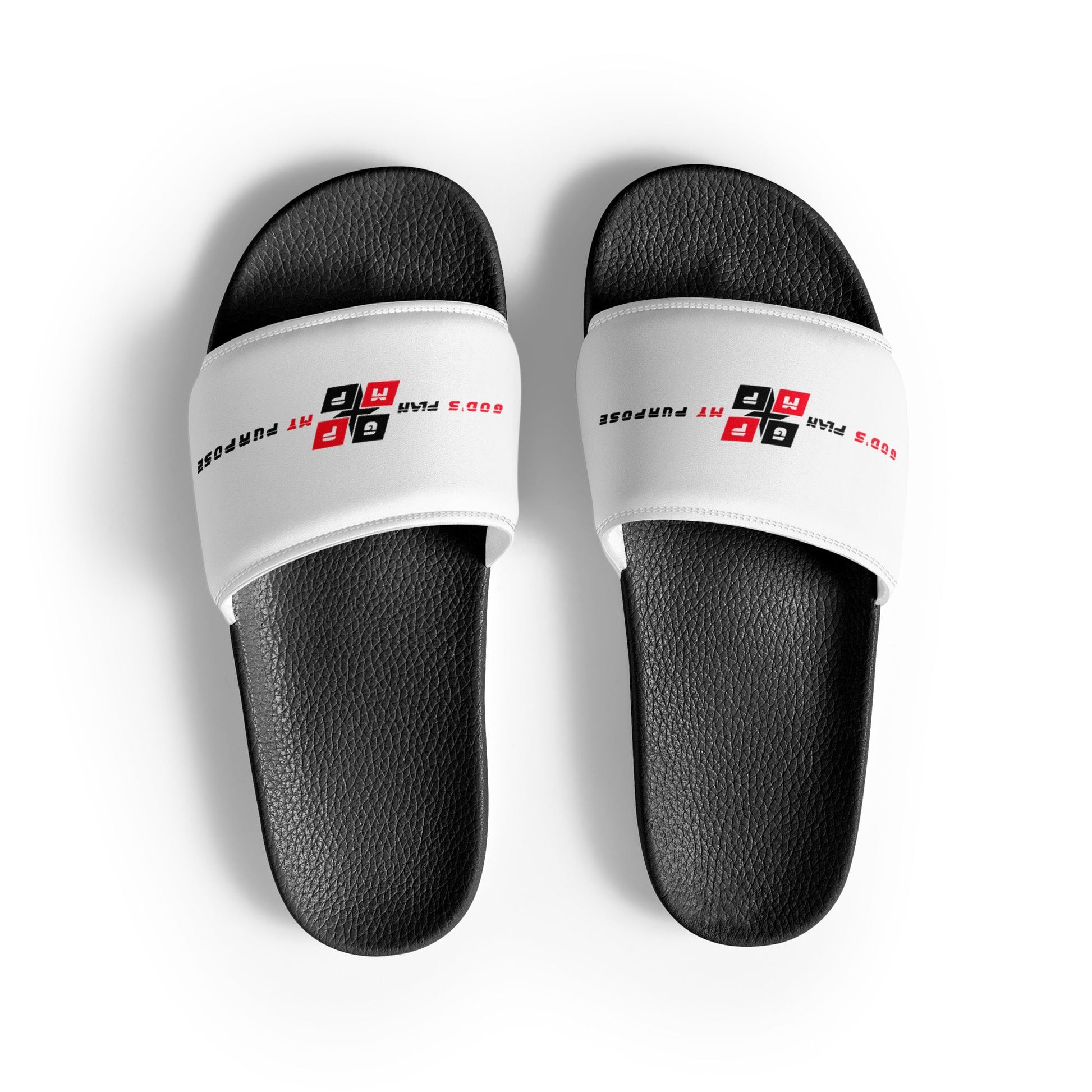 White and Black Men’s Slides with Cushioned Strap and Textured Footbed